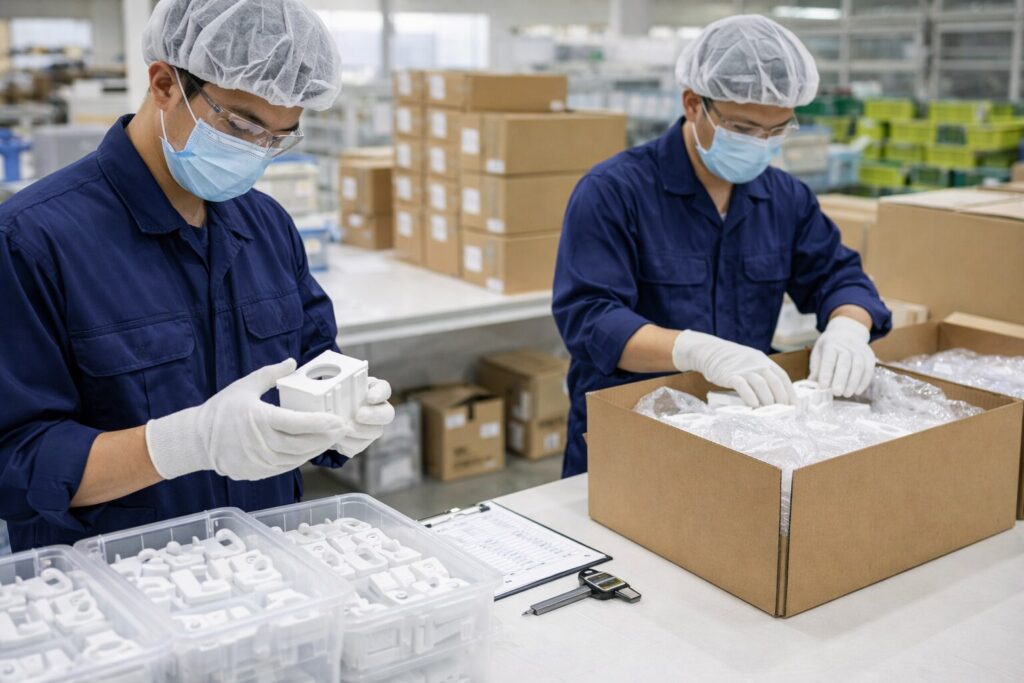 プラスチック製品の検査・梱包作業