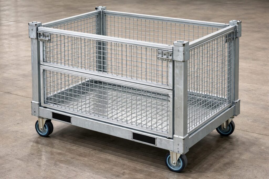 輸送用のスチール製小型コンテナの製造作業